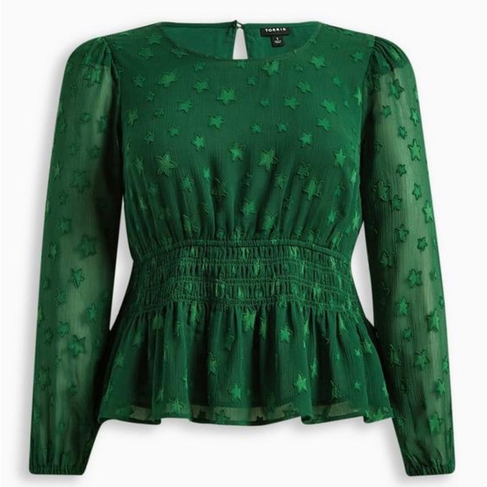 Torrid Crinkle Chiffon With Star Smocked Waist Puff Sleeve Top